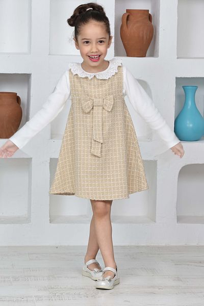 ANGELOS GIRLS Κοριτσίστικο υφασμάτινο φόρεμα Chanel 2 τεμαχίων (Φόρεμα + Μπλούζα Bady)12174