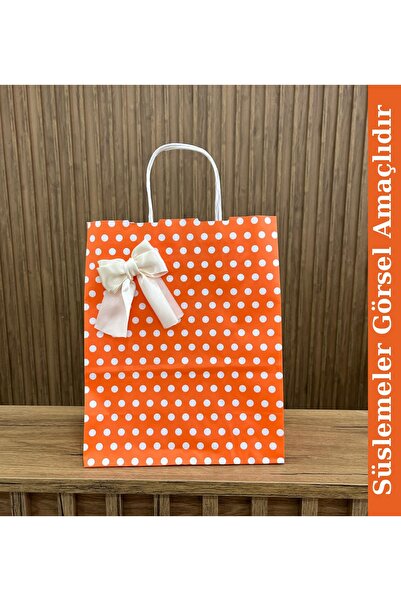 GİZPAK Kraft Burgu Saplı Çanta Turuncu Puantiyeli 25x31x12cm 25 ADET