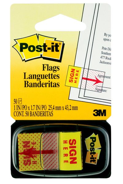 Post-it ® Sign Here Flags 680-9 (36) 1 in x 1.7 in (25,4 mm x 43,2 mm) 50
flags/pd, 36pd/cs