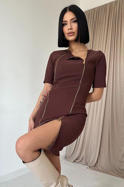 modaserdem Brown Zipper Ottoman Dress