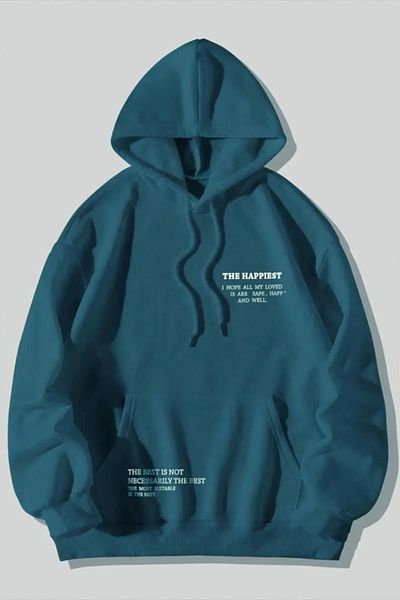 NO 601 Φούτερ Unisex Petrol Blue Hooded Happiest