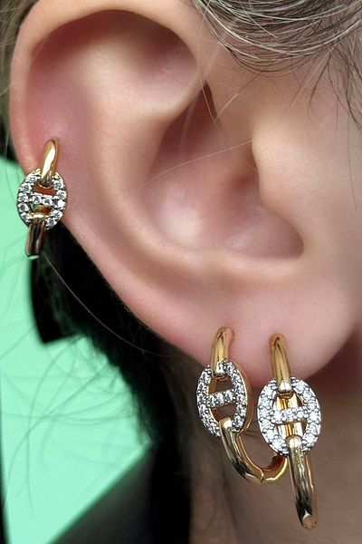 TAKIŞTIR Gold Color Stone Detailed 3-Piece Ysx Earring Set