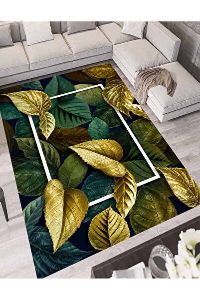 GNL HOME Yaprak Desenli Yazlık Dijital Baskı,Salon,Mutfak ,Ofis,Balkon Halısı