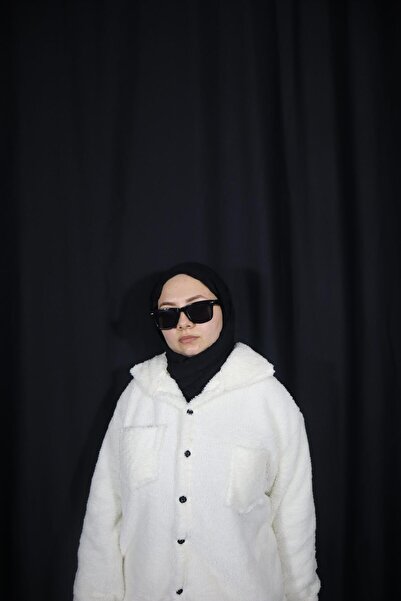 CAN Beyaz Oversize Peluş Gömlek