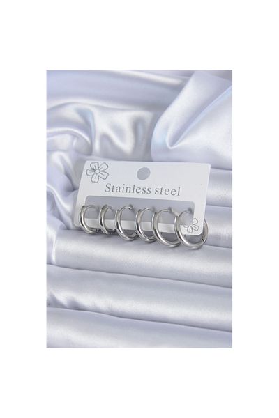 Skygo 316L Steel Silver Color Hoop Women's Earring Set - TJ-BKP7885