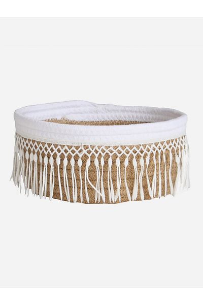 Styli Beige Woven Storage Basket with Tassel Detail