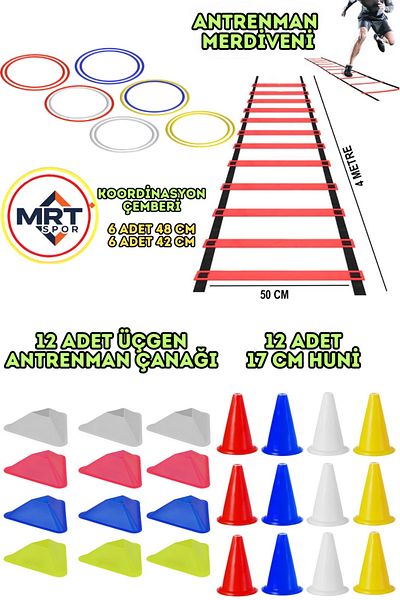 Mrt مجموعة التدريب - سلم أحمر بطول 4 أمتار، وقمع، وطبق مثلث، ودائرة تنسيق