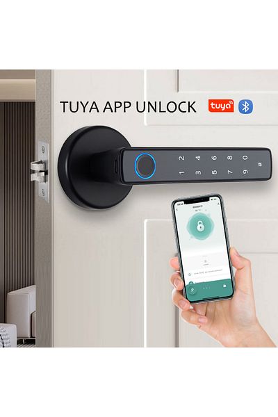 wafu Other Black Tuya Smart Fingerprint Door Lock Knob Bluetooth Wireless Digital Door Lock Keyless Entry