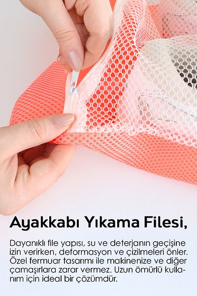Meleni Home 1 Zippered Shoe Washing Net - Compartmented Washing Net 38X38 cm Mixed Color