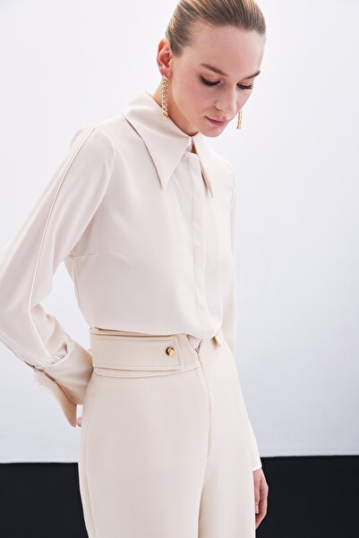 Sateen Κλασικό πουκάμισο με μανσέτες αντίθεσης - Μπεζ