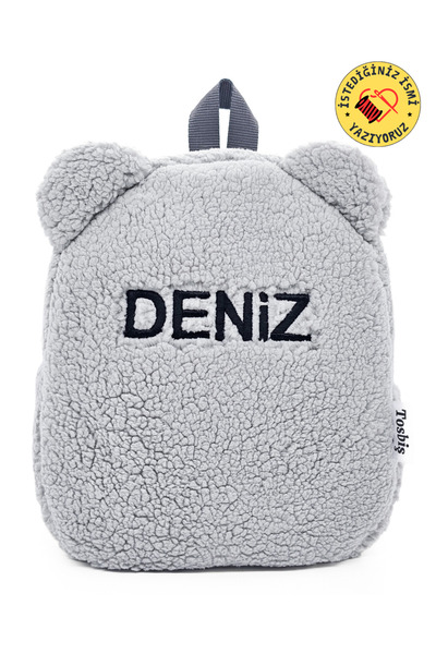 Tosbiş [ Kişiye Özel Isimli ] Teddy Gri 0-8 Yaş Çocuk Sırt Çantası Kreş Çanta...