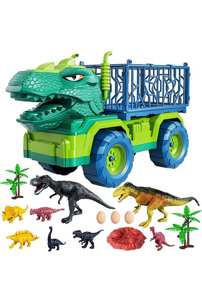 COOYA Truck Toys, Tyrannosaurus Transport  Carrier Truck with 8 Dino Figures, Activity Play Mat, Dinosaur