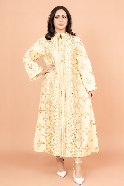 IKKXA Elegant Jalabiya with Intricate Embroidery Work