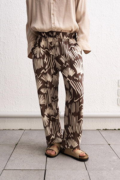 GIESTO Patterned Draped Brown Pants