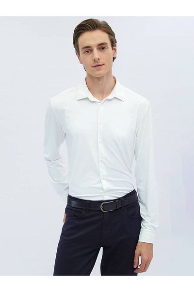 Kip White Plain Regular Fit Casual Shirt
