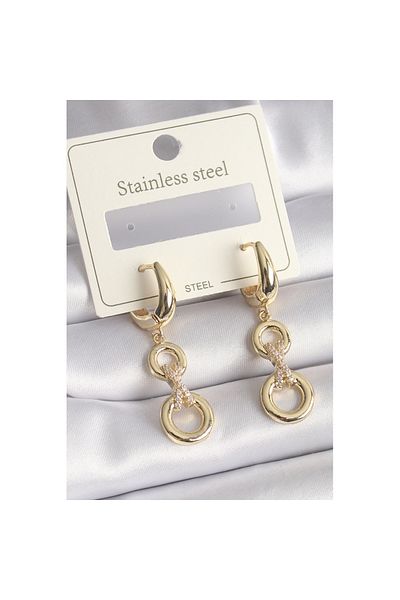 Skygo 316L Steel Gold Color Zircon Stone Detailed Dangle Model Women's Earrings - Tj-Bkp9710