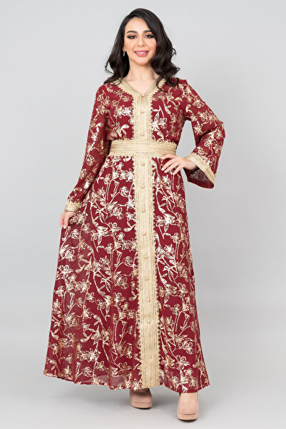 IKKXA جلابية عصرية مطبوعة بالدانتيل