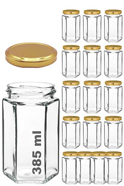 Afracam 385 ml Metal Kapaklı Altıgen Bal Kavanozu 385 Cc Şeffaf Hexagon Kavan...