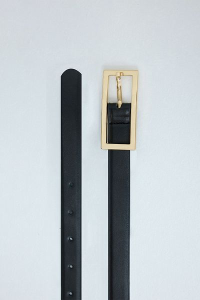 Suud Collection Black Rou Gold Buckle Thin Belt