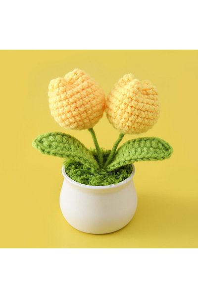 Choice E Tulip Handmade Crochet Flowers Potted Finished Woven Bouquet Artificial  Knitted Flower Valentine.