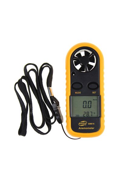 JUANJUAN Yellow Gm816 Portable Anemometer Thermometer Wind Speed Gauge Meter Anemometro Windmeter 30m/s Lcd D