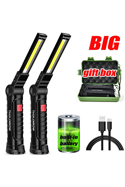 Heinast قطعتان كبيرتان مع صندوق مصباح عمل COB LED قابل لإعادة الشحن عبر USB و...