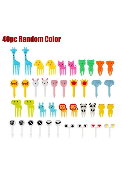 Choice 40pc Random Color 40PCS Fruit Fork Cartoon Kids Cake Fruit Toothpick Mini Animal Fork Food Grade Pla