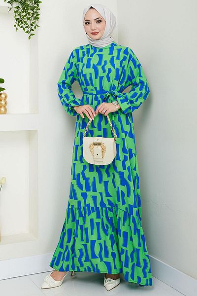 hafsamina Green Greenhouse Patterned Viscose Dress