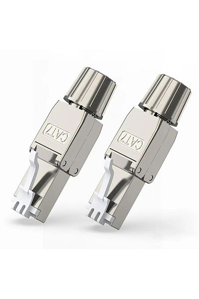 ZoeRax موصلات Rj45 من الفئة 7 والفئة 6a الفضية، عبوة من قطعتين، طرف إيثرنت محمي من سبائك الزنك بدون أدوات P