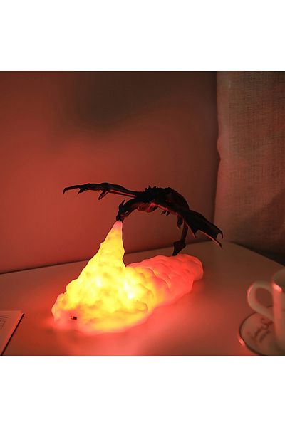 SHENZHITECH white light 3D Printed Fire Dragon Lights, LED USB Rechargeable Desktop Lamp for E-sport Child Gifts