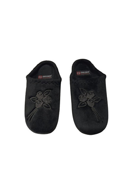 GEZER Black Floral Patterned Indoor Daily Slippers