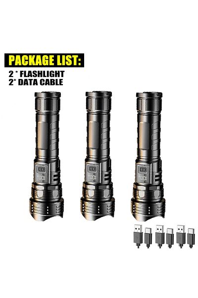Heinast 3PCS LED Flashlight Super Bright Rechargeable Portable Ultra Power Torch Lamp Retractable Digital Zo