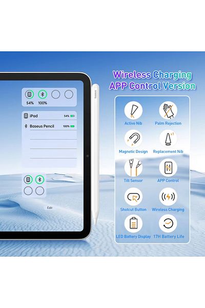 Baseus قلم رقمي Baseus Gen2 مقاس 17 بوصة بدون كابل لجهاز iPad 4/5/Pro 11 و12.9 بوصة/Mini 6، لجهاز Apple Penc