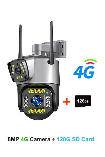 Choice كاميرا IP مزدوجة العدسة 4G 8MP 4G 128G بمعيار أوروبي وكاميرات مراقبة لاسلكية بدقة 8MP 4K وواي فاي