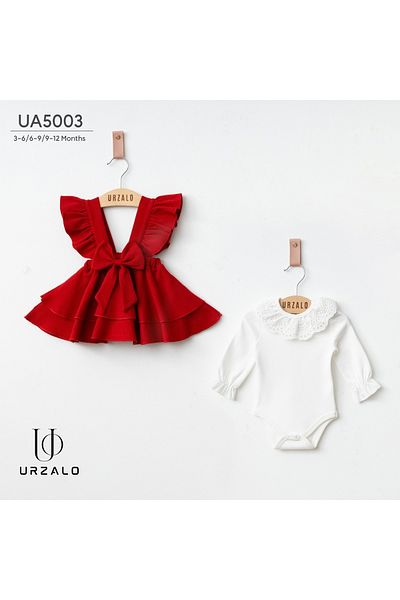 Baby Urzalo Bow 100% Cotton Stylish Gilet Skirt Dress Lace up Snap Body Birthday Special Occasion Suit