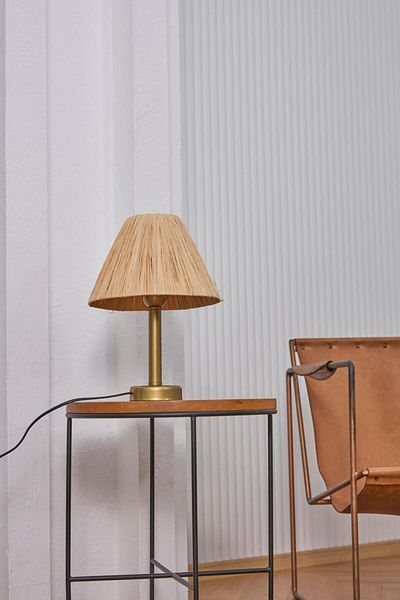Maison Avf Raffia Fringeless Wired Lampshade Table Lamp Antique Gold Leg