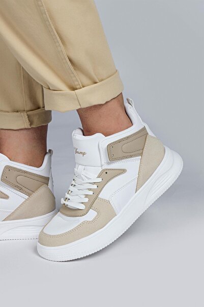 Jump 29100 High Top Beige - White Women's Sneaker Casual Sneakers