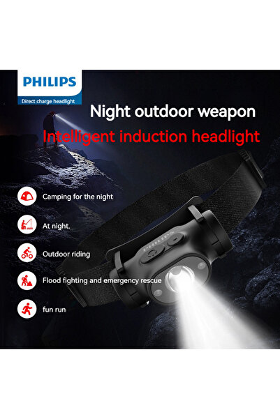 Philips USB black SFL1851 LED Headlamp Sensor Head Flashlight Ten Types of Lighting Type-C Rechargea
