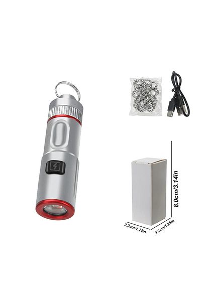 Choice Silvery color 1000LM MINI Portable LED Flashlight USB Rechargeable Torch with Necklace Keychain Flas
