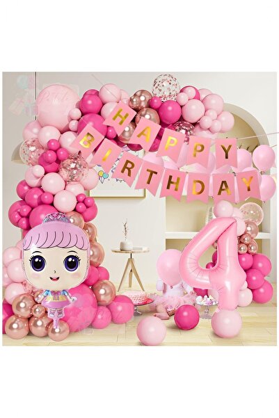 Partile Pembe Rakamlı Doğum Günü Seti Parti Kutlama Eğlence Konsept Yaş Balon