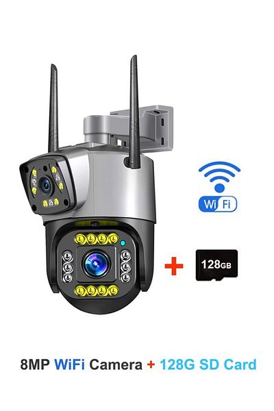 Choice كاميرا مراقبة لاسلكية 4G IP مزدوجة العدسة 8 ميجابكسل مع بطاقة 128 جيجابايت وواي فاي بمعيار أوروبي بدقة 8 ميجابكسل و4K