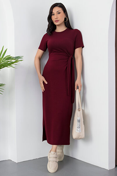 PULLIMM Yandan Bağlamalı Yırtmaçlı Elbise DKS1136-1