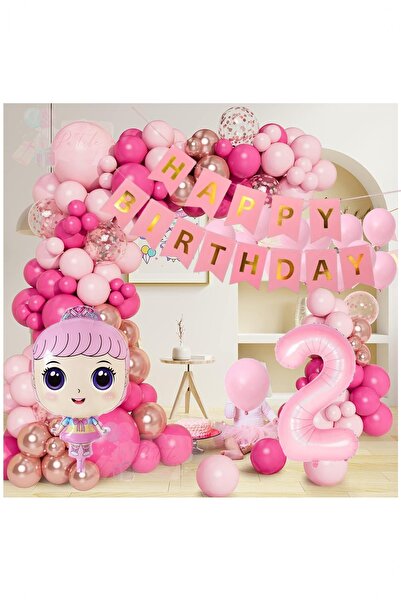 Partile Pembe Rakamlı Doğum Günü Seti Parti Kutlama Eğlence Konsept Yaş Balon