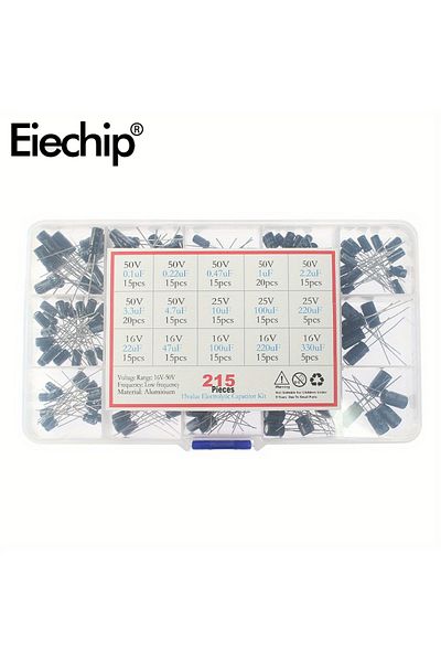 Choice 120pcs 1uF-470uF 120/215 Pcs Electrolytic Capacitor Combination Kit 1uF-470uF/0.1uF-330uF 16v/25V/50