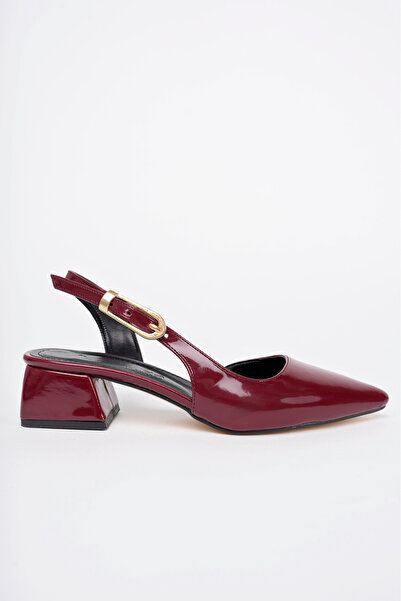 bakacstore Kadın Bordo Rugan Arkası Açık Sivri Burun Klasik Kısa Topuklu Ayak...