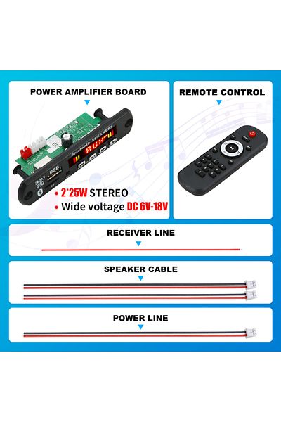 Choice 25w DC 12V 50W Amplifier MP3 Decoder Board Bluetooth5.0 Car MP3 Player USB Recording Module FM AUX R