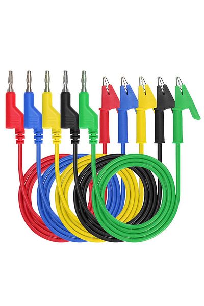 AOKIN 5pcs Multimeter Banana Plug to Crocodile Alligator Clip Test Probe, 5PCS 4mm Stackable Colorful Sili