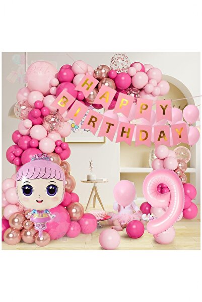 Partile Pembe Rakamlı Doğum Günü Seti Parti Kutlama Eğlence Konsept Yaş Balon