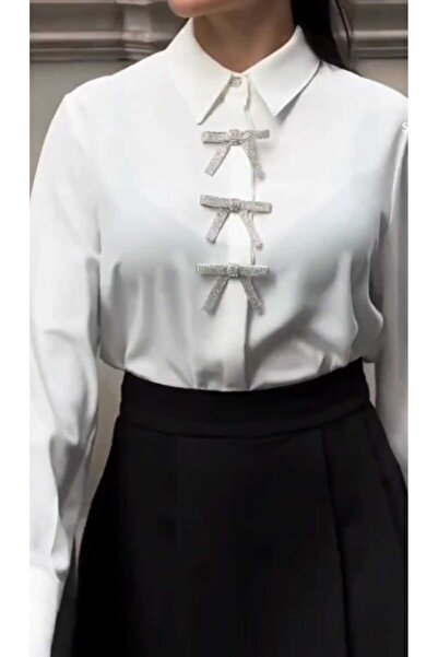 QİMYA BUTİK HOT FASHION Жіноча сорочка з камінцями та стрічками, з тонким лікрам крепом