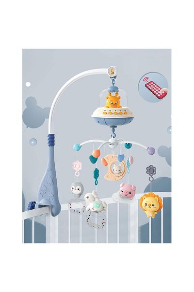 Choice 66823- سرير أطفال متنقل باللون الأزرق مزود بإضاءة وموسيقى للأطفال من عمر 0 إلى 6 أشهر مع جهاز تحكم عن بعد